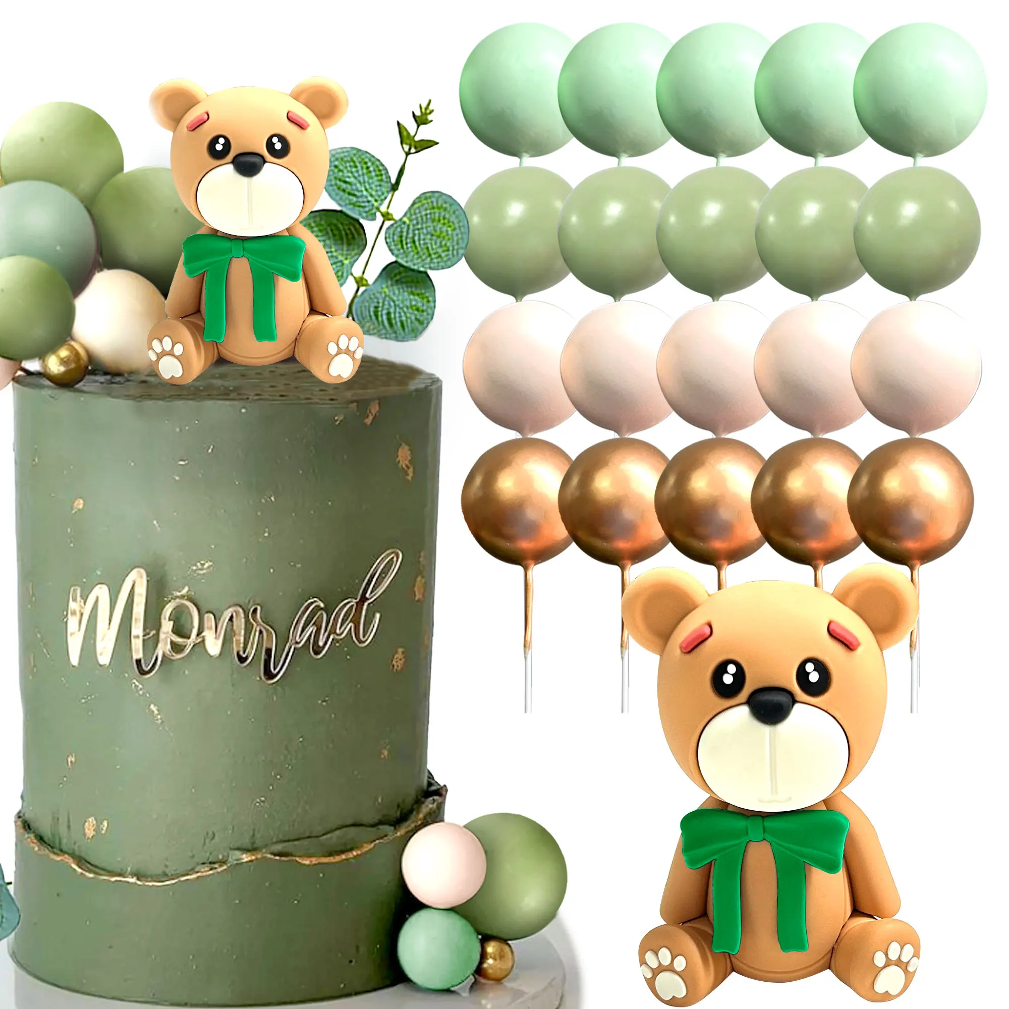 LaVenty Grüner Teddybär, Kuchendekoration, Kuchendekoration für Babyparty, Junge, Kuchendekoration, Mädchen, 1. Jahr, grüne Kuchendekoration