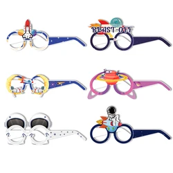 6/12pcs Universe Outer Space Astronaut Rocket Galaxy Theme Paper Glasses Frames photo props Boy Birthday Party Decorations Gift