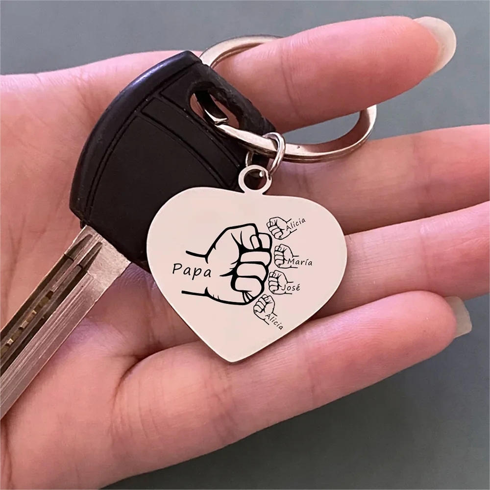 Custom Product Keychain Customized Dad or Mom and Child Names Stainless Steel Engraving Key Chain Creative Souvenir Keyring Gift