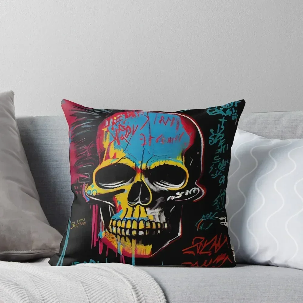 Skull Graffiti Abstract Symphony - Neo Expressionism Graffiti Fusion Artwork Throw Pillow Pillow Covers Decorative pillow