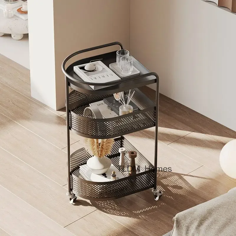 Nordic Movable Sofa Side Table Living Room Multi-Layer Snacks Toys Books Trolley Storage Rack Bedroom Sundries Nightstand