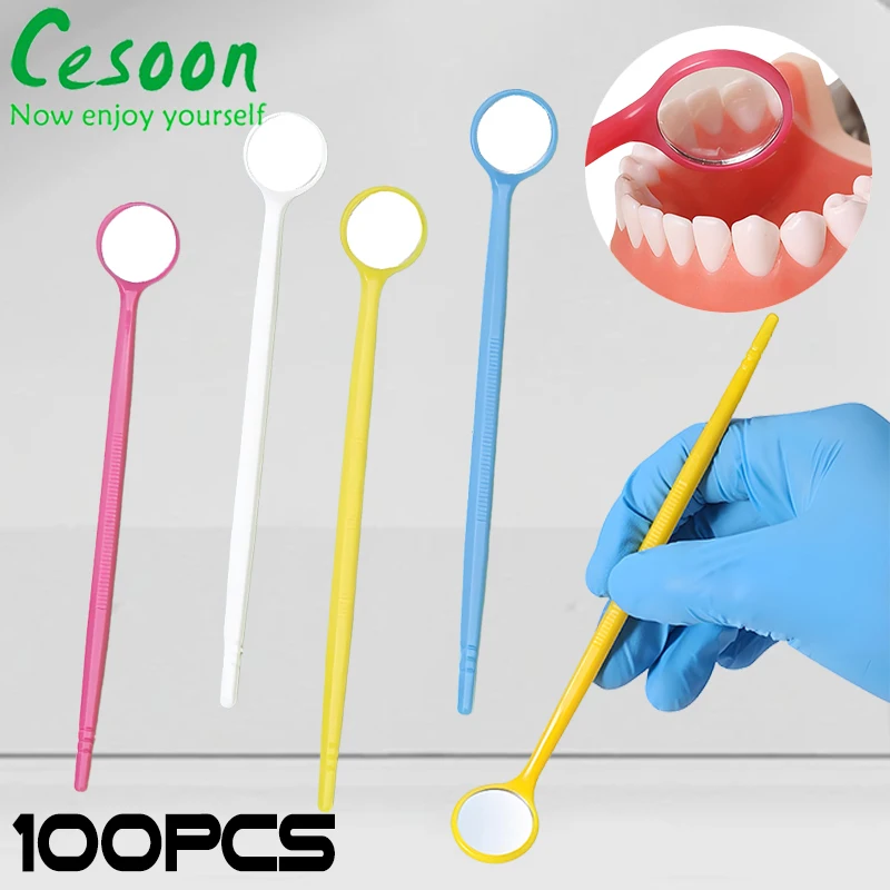 

100Pcs Dental Mouth Mirror Plastic Disposable Tooth Whitening Instrument Oral Hygiene Makeup Mirror Eyelash Mirror Dentist Tools