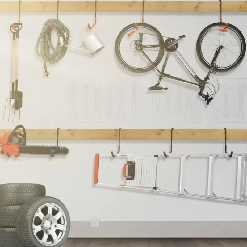 Heavy Duty Iron Garage Storage Hooks Anti-Slip Rubber Coated Wall Hooks for Hanging Bikes Ladders Yard Tools Home Organization