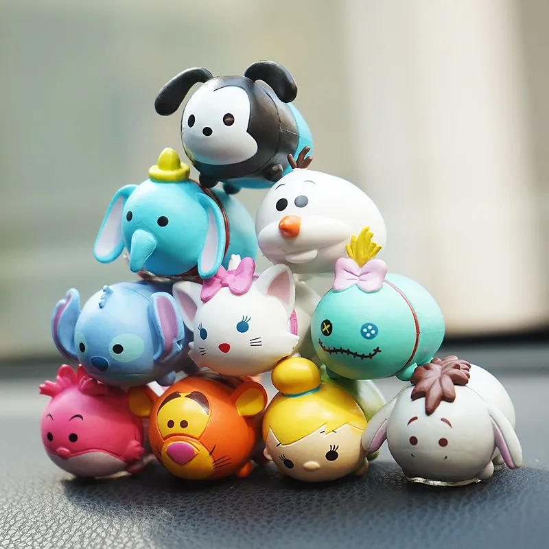 10Pcs Kawaii Disney Cute Mickey Minnie Mouse Donald Duck Stitch Dumbo Tsum Pile Up Toy Story Stackable Dolls Toys Gifts for Kids