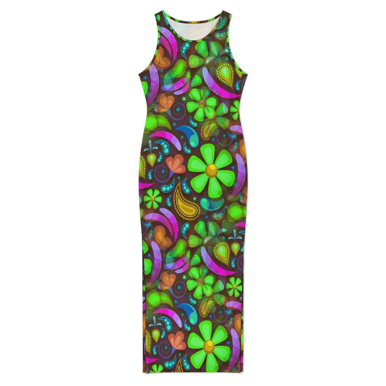 Vestido Floral verde sin mangas, ropa de calle Retro, Maxi vestidos para Club nocturno, Vestido ajustado para mujer, Vestido personalizado de gran tamaño