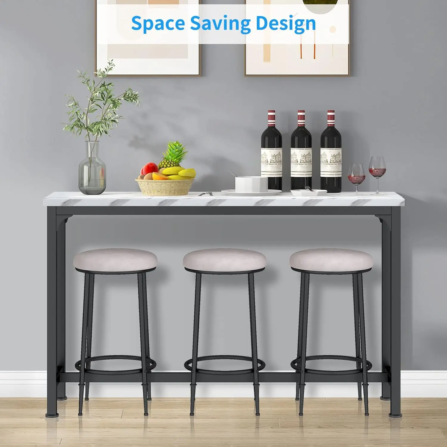 Conjunto de mesa de bar para 3, mesa de console de 4 peças com 3 bancos, conjunto de mesa de cozinha de altura de balcão com 3 cadeiras para café da manhã,