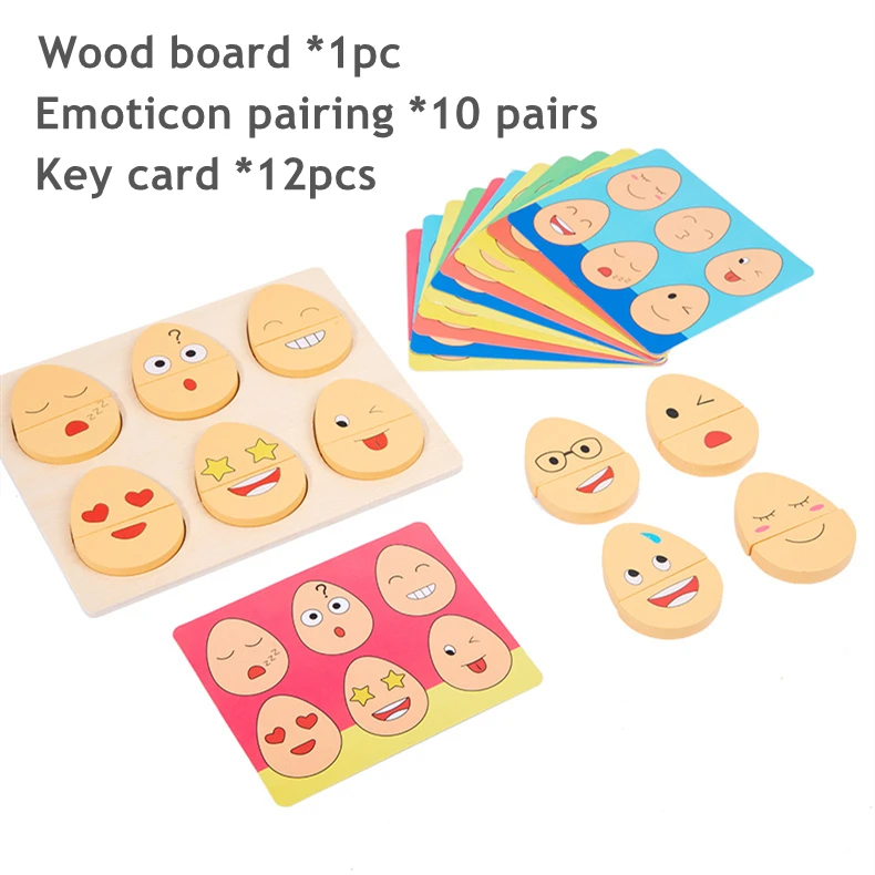 Bloc d'expressions faciales en bois Montessori, jeux éducatifs pour enfants d'âge préscolaire de 3 ans et plus