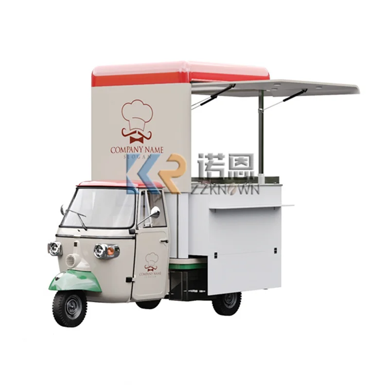Mobile Kitchen Food Truck Custom Logo Mini Hot Dog Cart Popcorn Ice Cream Vending Van Electric Tricycle Piaggio Ape Tuk Tuk