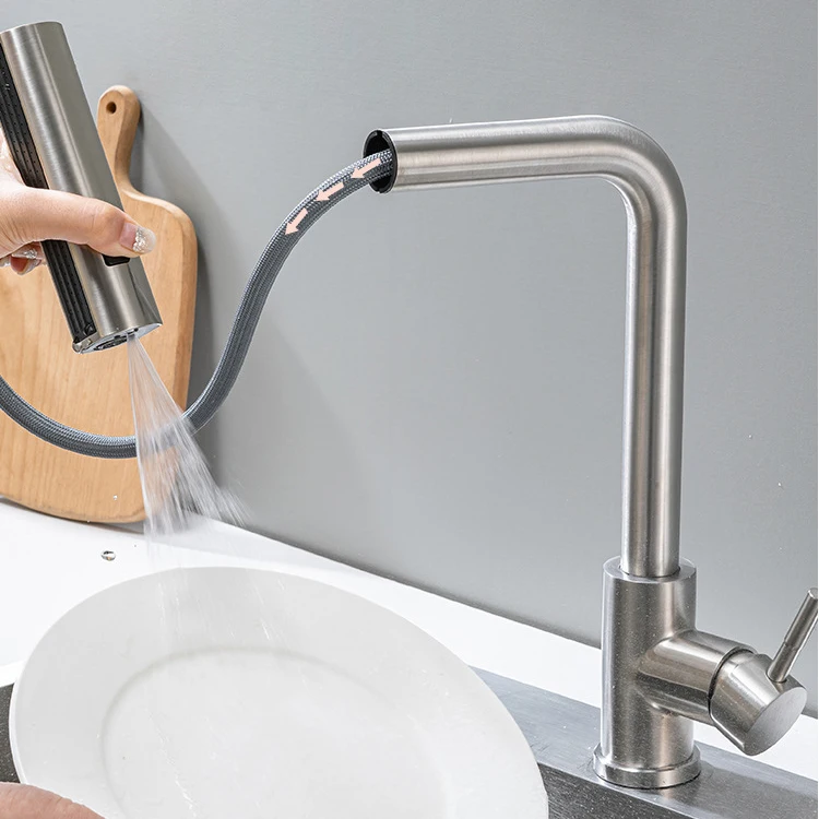 Feiyu Sentuh Keran Wastafel Dapur Tarik Ke Bawah Keran Mixer Wastafel Dapur Panas Dingin Keran Dapur Air Terjun Sentuh Baja Tahan Karat