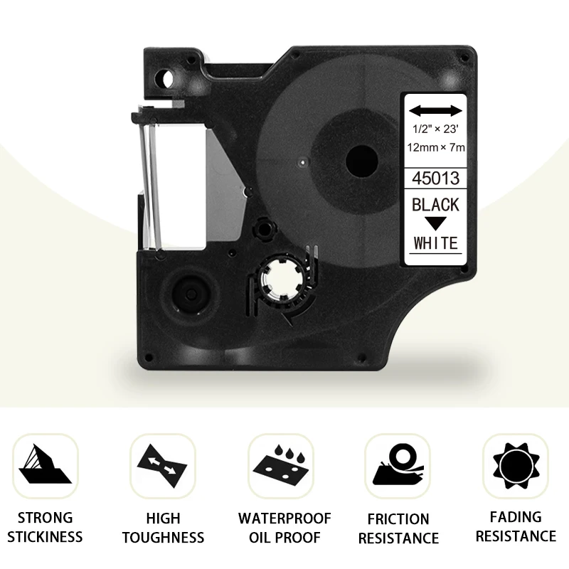 1PCS 12mm Dymo D1 Label Tape Compatible Dymo D1 45013 12mm Label Tape Black on White for Dymo LabelManager 160 280 Label Printer