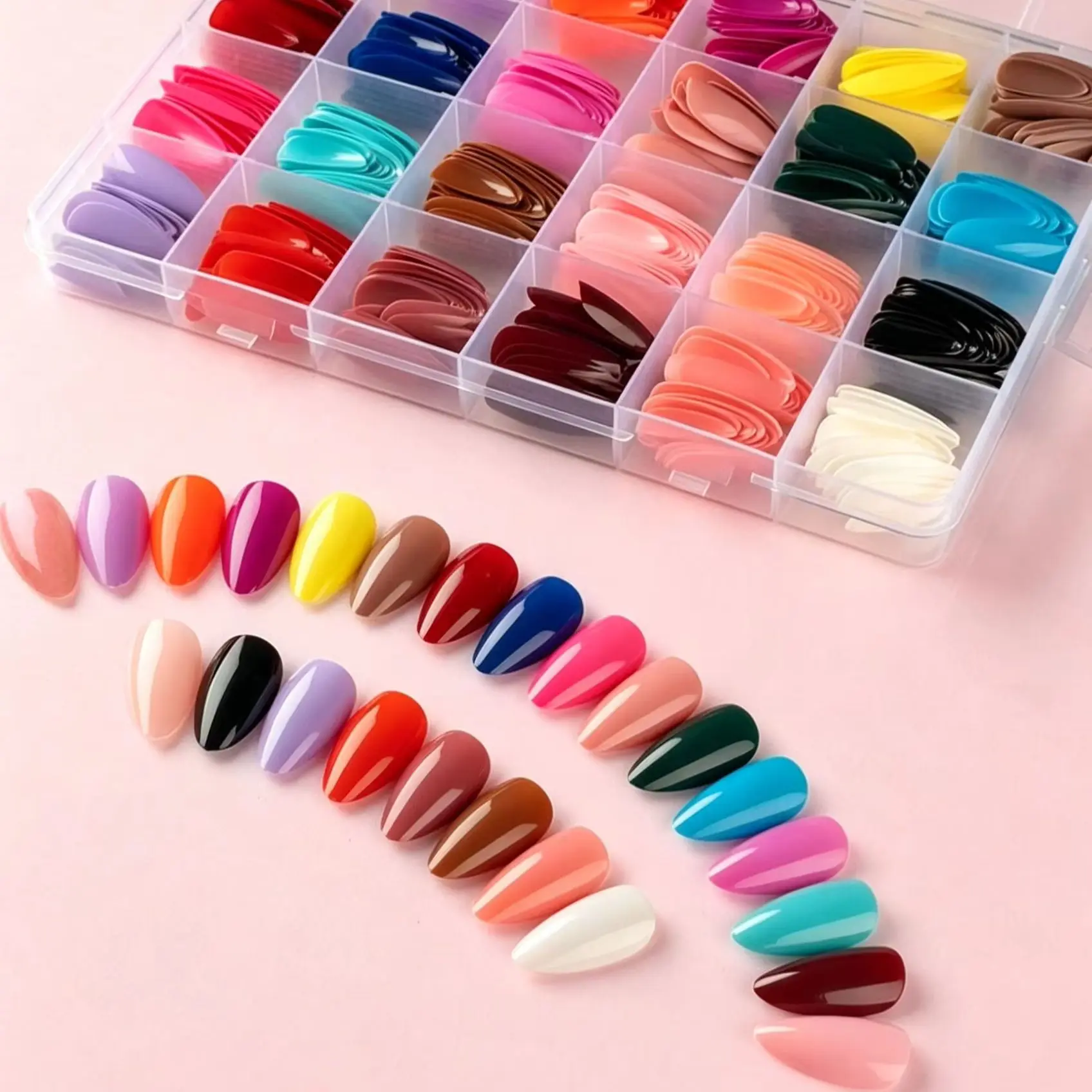 576Pcs 24Colors Medium Almond Press On Nails Glossy Solid Colorful Soft Gel Fake Nail Tips Wearable Full Cover False Fingernails view 3