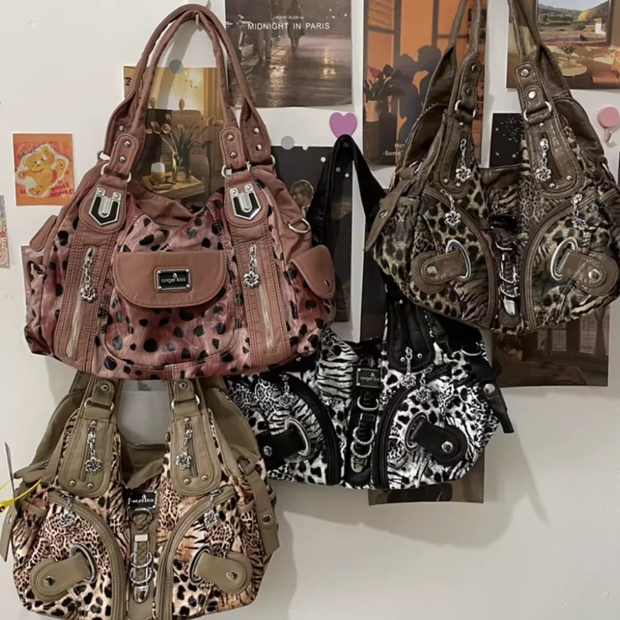 

Designer Brand Retro Leopard Print Tote Large-capacity Underarm Shoulder Crossbody Bags for Women Сумка Женская