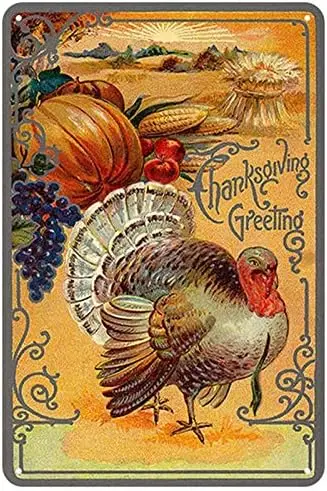 ZMKDLL Thanksgiving Greeting Turkey Autum Iron Painting Metal Plate Tin Sign Vintage Retro Home House Man Cave Decor  --Tin Sign