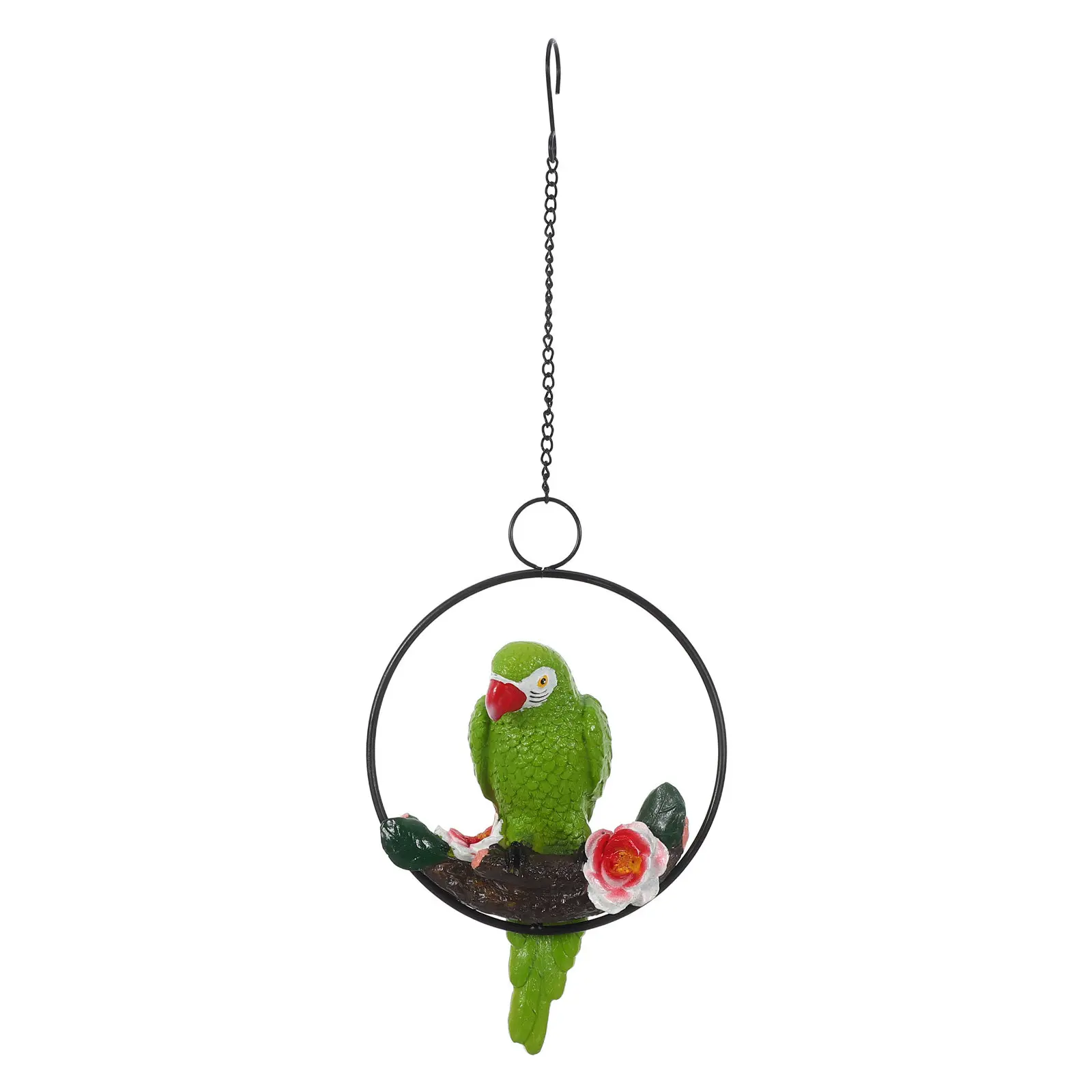 17 Inches Hanging Parrot Resin Ornament Handcrafted Lifelike Details Weather Resistant Outdoor Garden Patio Balcony Decor Resin