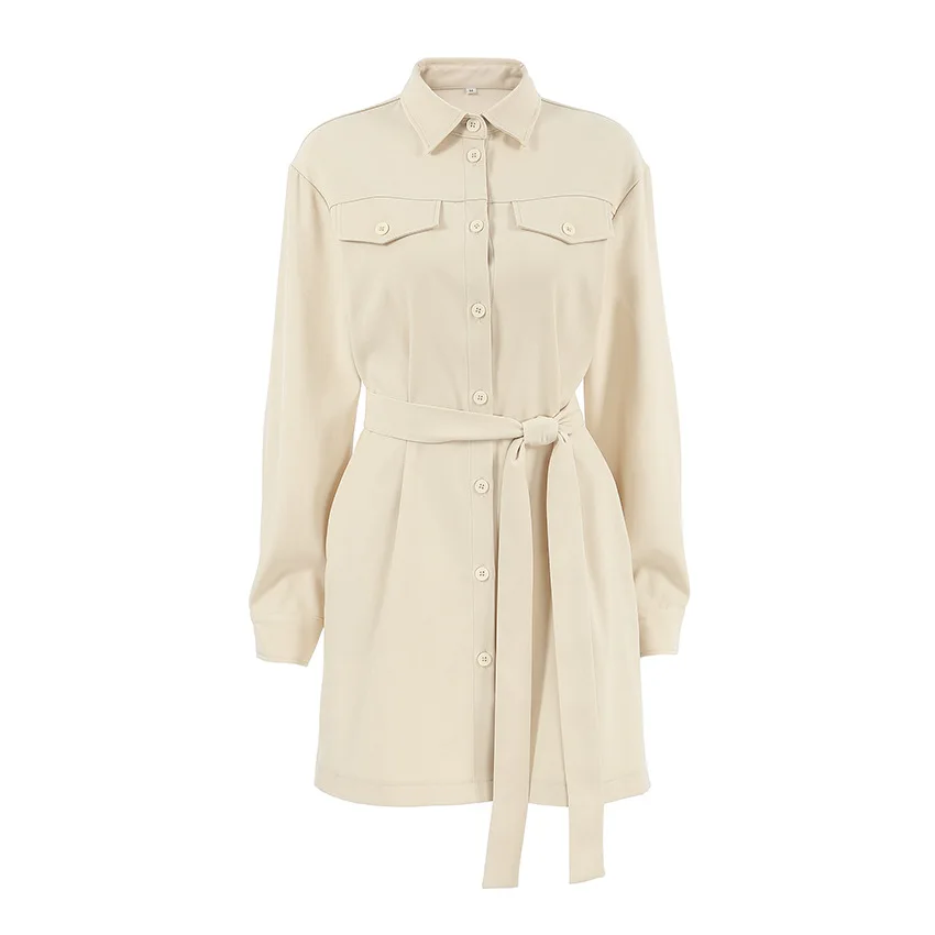 Stijlvolle temperamentjurken Dames Casual revers Lange mouw Single Breasted Lace Up Mini-jurk Dagelijks woon-werkverkeer Vintage slanke jurk