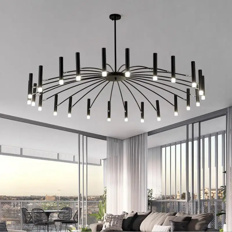 

Rotatable LED Chandelier Restaurant Exhibition Hall Pendant Light Modern Minimalism Tricolor Lighting Lamps Home Supplies Lamp