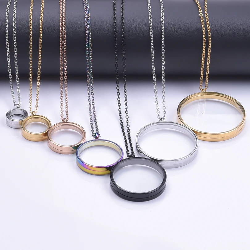 1Pc DY7 Stainless Steel 10-40mm Mix Color Round Glass Memory Coin Holder Picture Locket Pendant Necklaces For Women Men Jewelry