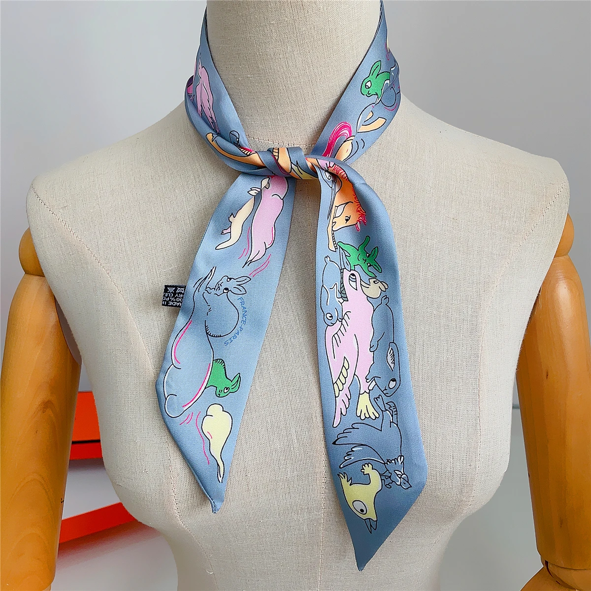 Brand Design Cartoon Animals Twill Silk Scarf Foulard Skinny Bag Scarves Luxury Scarf Women Neckerchief Fashion Hair Headband