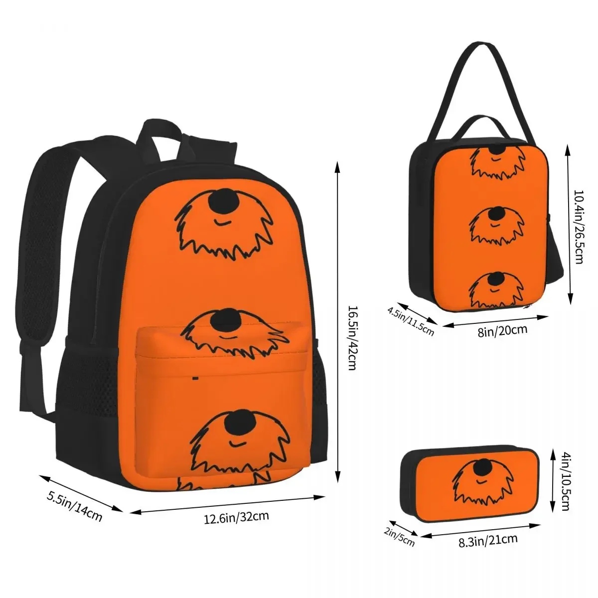 Orange Schnauzer Beard Schnauzerfest Backpacks Boys Girl Bookbag Students School Bags Rucksack Lunch Bag Pen Bag Three-Piece Set