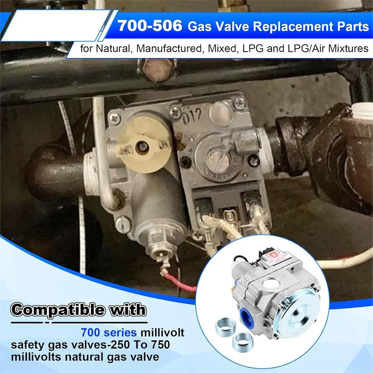 Gas Fryer Parts 700 Series Millivolt Gas Valve for 700-506 Thermostat Swimming Furnace Combination Gas Valve