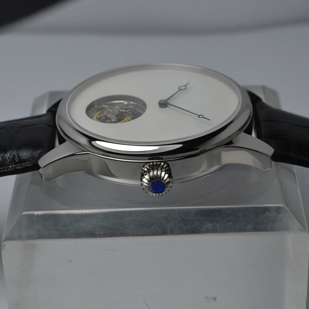 Tourbillon Watch Men ST8000 Hand Wind Mechanical Wristwatch Luxury 42mm Mother of Pearl Dial Stainless Steel Clocks Reloj Hombre