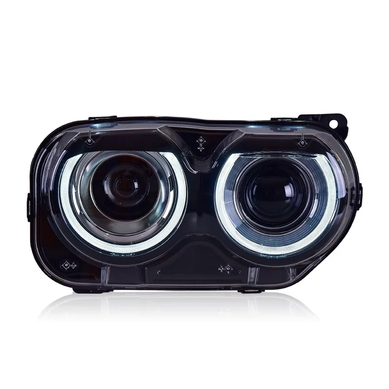 For Dodge Challenger 15-19 Hellcat Dedicated LED Angel Eye Daytime Running Light Lens Modified Headlight Assembly New 6000k
