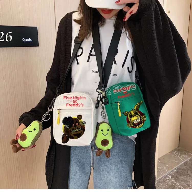 Kids FNAF Crossbodybag Game Anime Five Night At Freddy Cross Body Bags for Kids Messenger Purse with Avocado Hanging Ornament