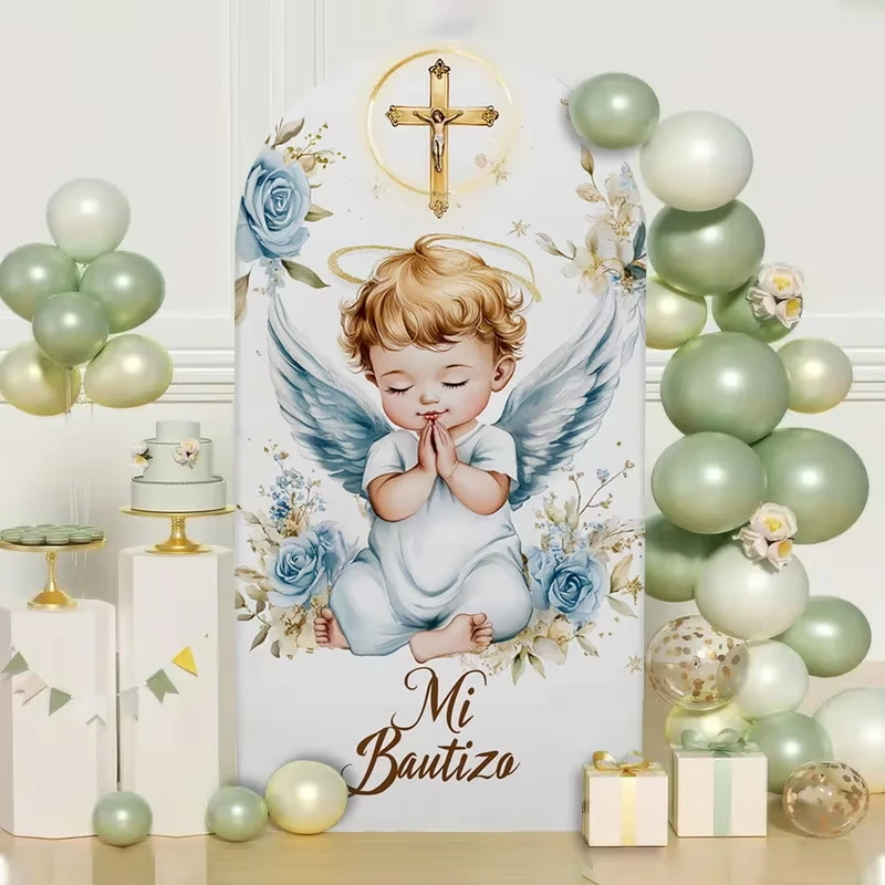 LS Custom 2-Sided My First Communion God Bless Baptism Baby Christening Party Cover Chiara Arch Background Decor Backdrop