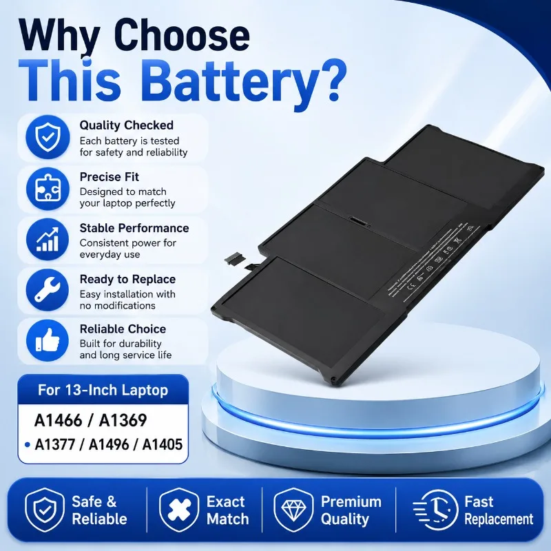 Batería para Portátil A1466 de 7200 mAh para MacBook Air de 13 Pulgadas A1369 A1377 A1496 A1405, Batería de Repuesto de Iones de Litio de 7,6 V, Batería de Larga Duración