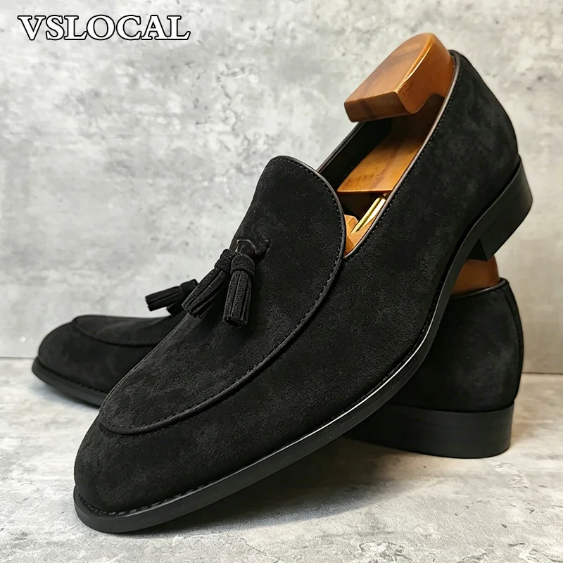 Luxury Real Leather Men's Loafers Coffee Black Slip On Mens Casual Shoes Wedding Office Banquet Suede Leather Shoes Men