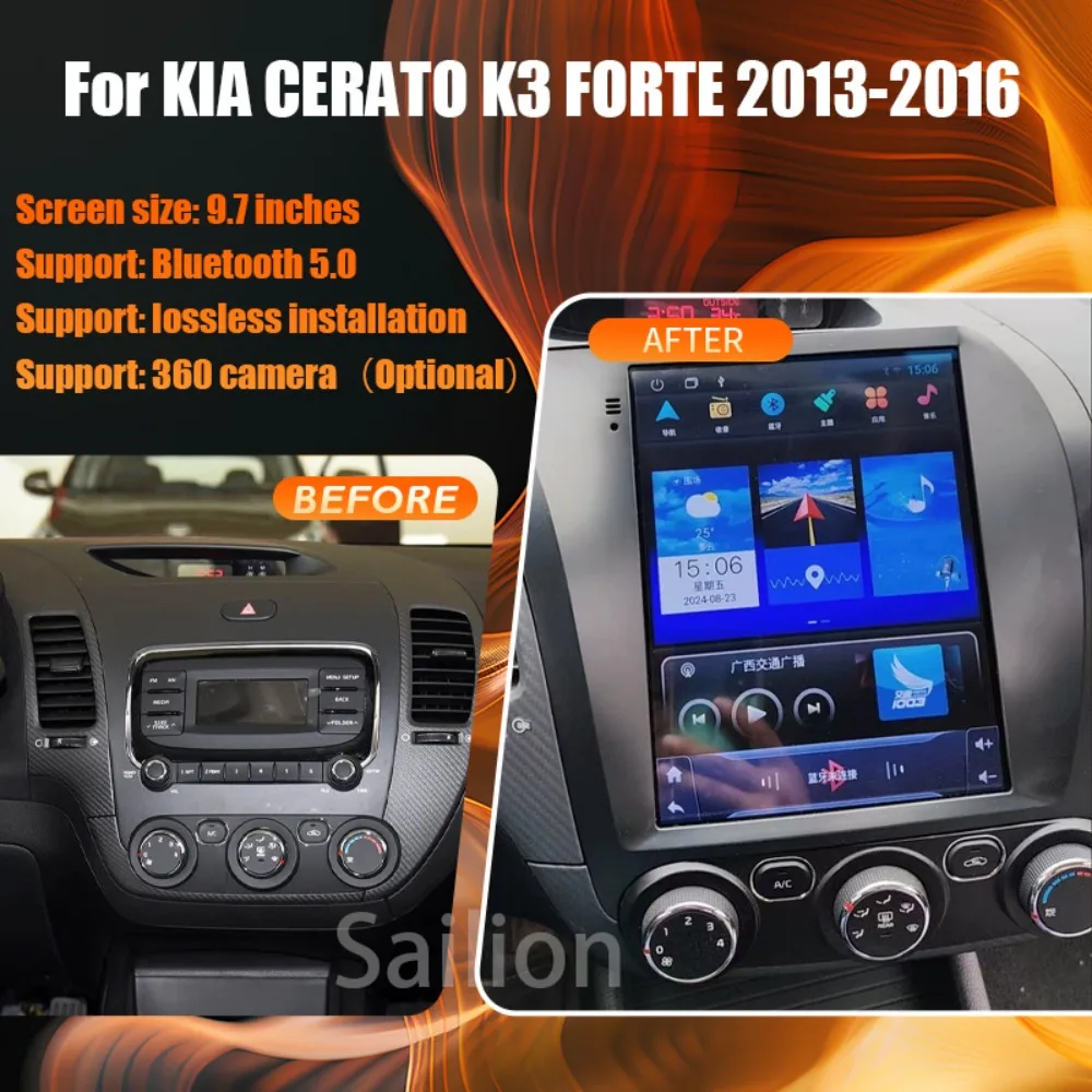 9.7" Android 15 Car Radio For KIA CERATO K3 FORTE 2013 2014 2015 2016 2 Din Multimedia Player Navigation GPS Carplay 4G WiFi DSP - Image 2