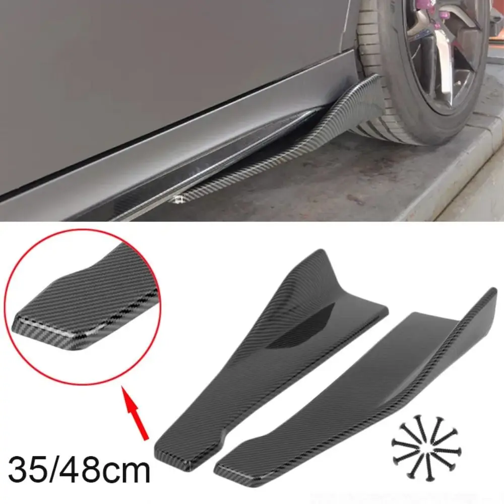 

35/48cm Universal Fit Car Spoiler Lateral Bumper Rear Side Skirt Lip Rocker Wings Carbon Fiber Glossy Black Protection Trims