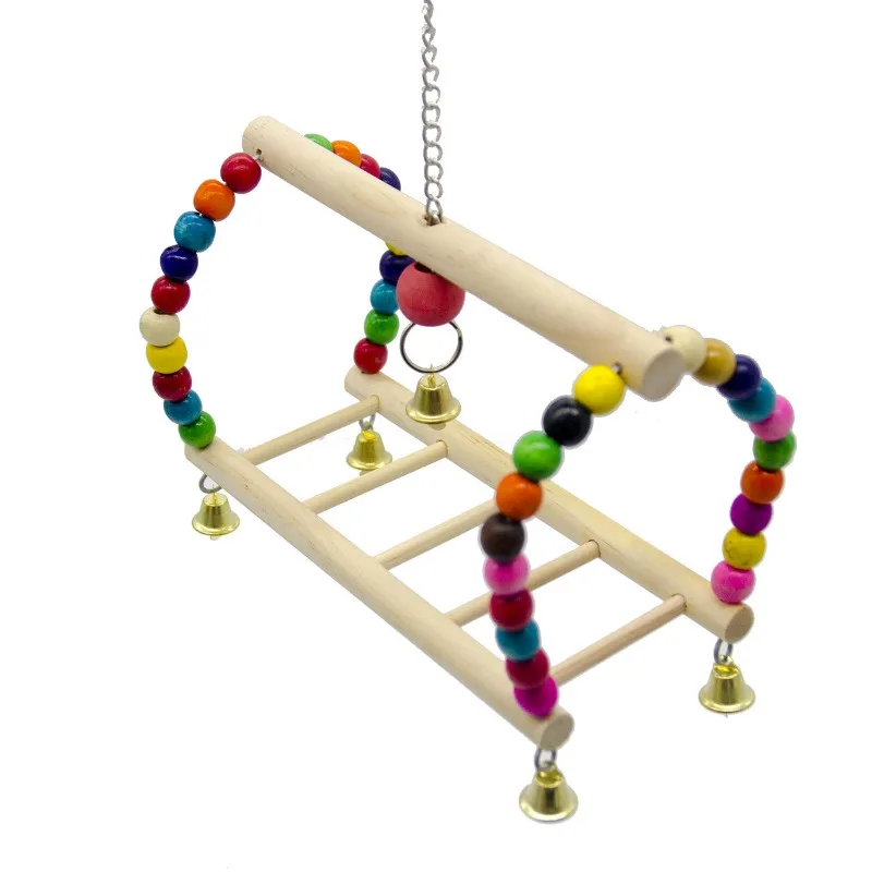 Parrot Toy Pet Bird Toy Colored Wooden Bead Suspension Bridge Suspension Ladder Swing Chain Swing Bird Toys Accessories