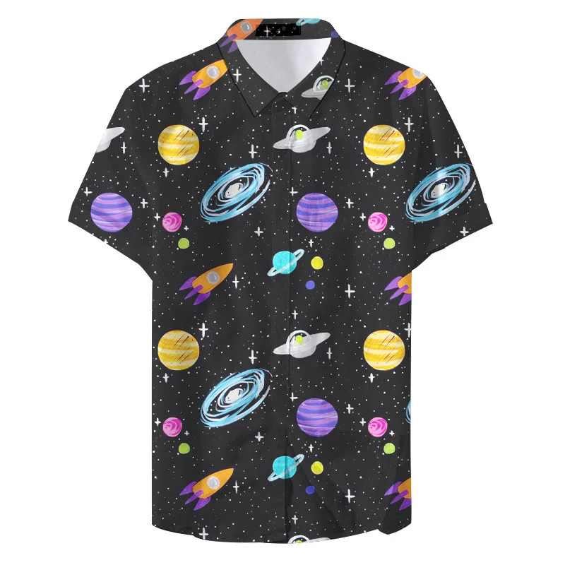 Universe Shirts For Men 3d Planet Starry Sky Printed Men\'s Shirt Casual Short Sleeve Oversized Top Tee Shirt Men Clothing Camisa