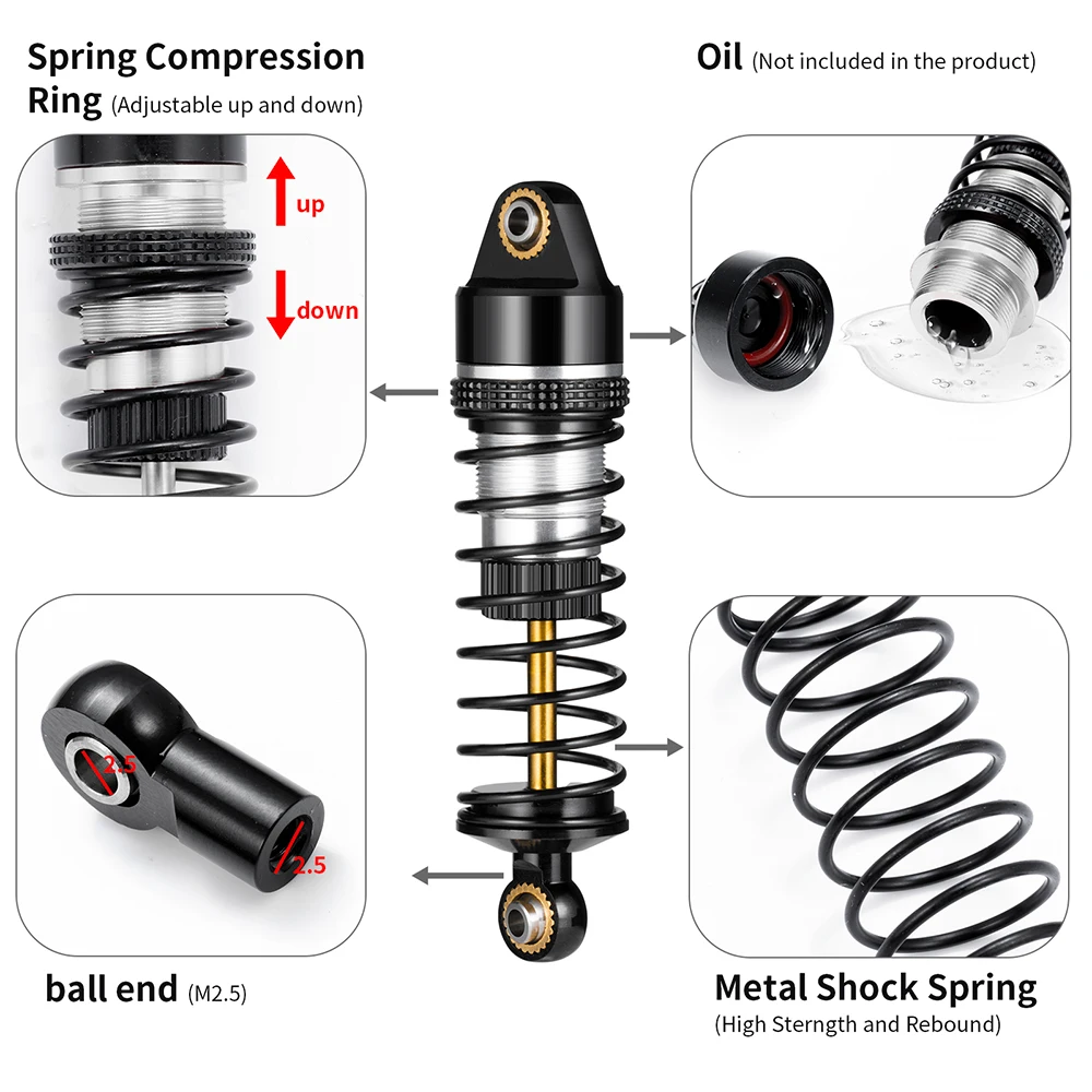 TRINOOD Front & Rear Shock Absorber for 1/18 RC Car GRANITE GROM Typhon Grom 1/14 Mojave Grom Mega 380