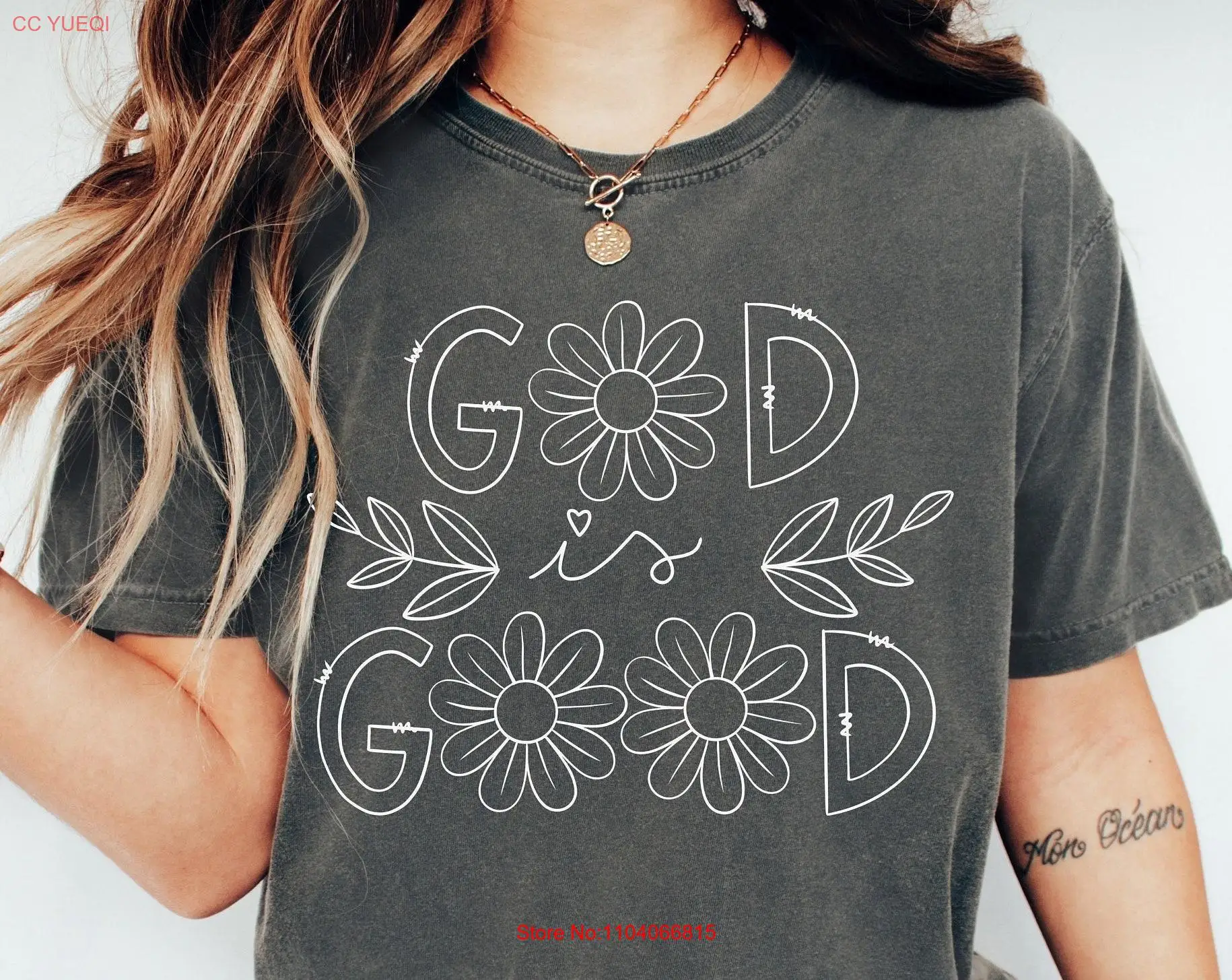 

Comfort Colors Religious T Shirt God Is Good Bible Verse Faith Christian Womens long or short sleeves