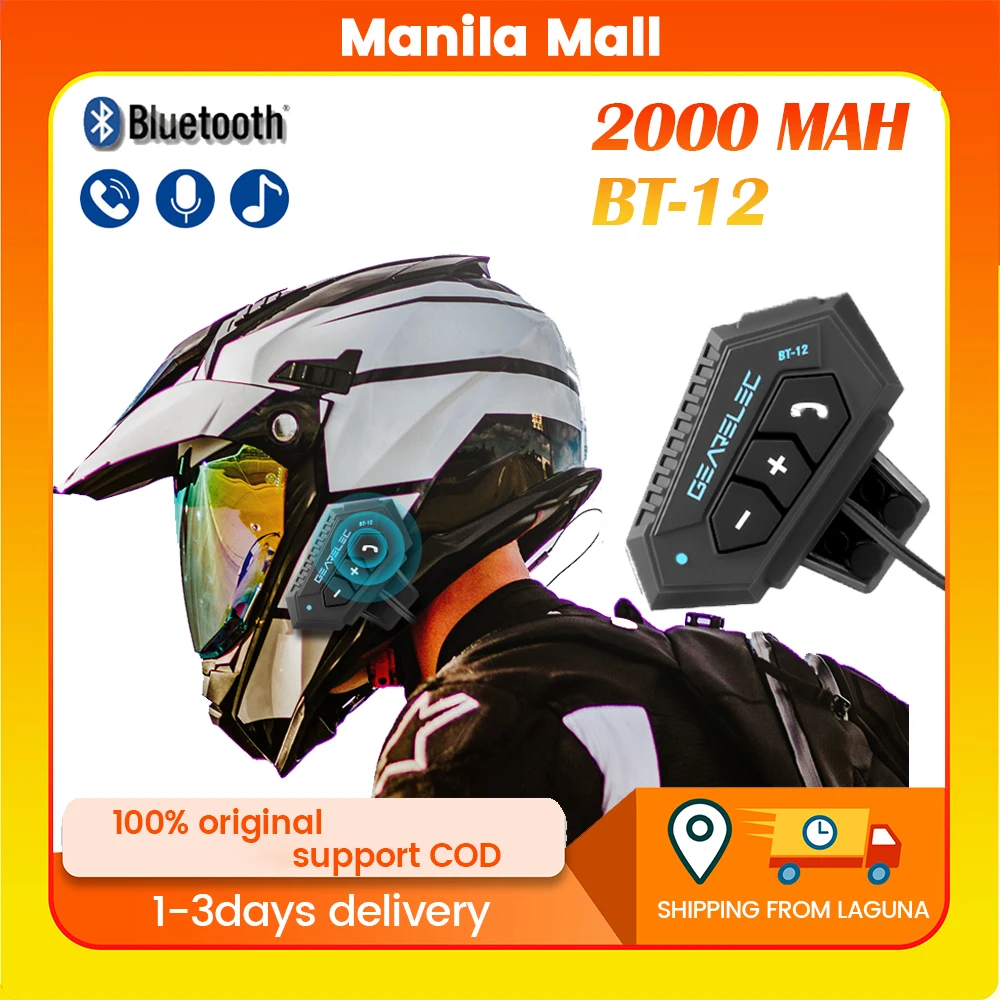 

BT12 Bluetooth 5.0 EDR Motorcycle Helmet Headset Bass Sound Waterproof Wireless Motorbike Headphones 2000mAh Battery no Interco