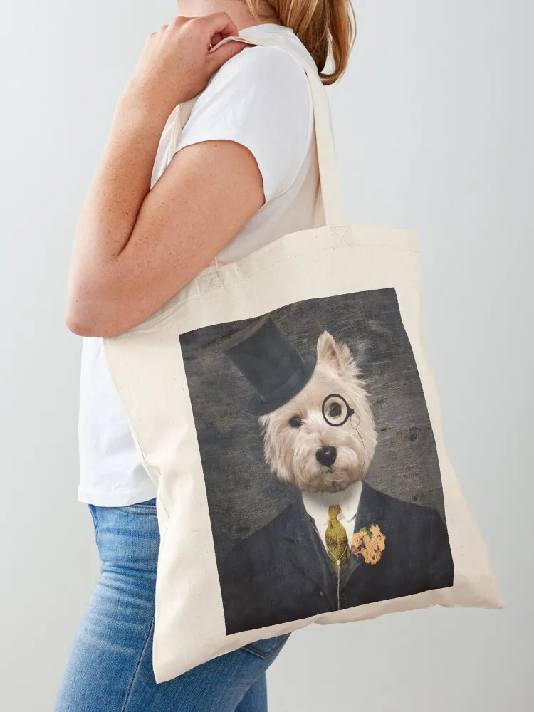 Westie Dog Art - Sir Bunty Tote Bag foldable reusable bag large size bags Canvas Tote Bag