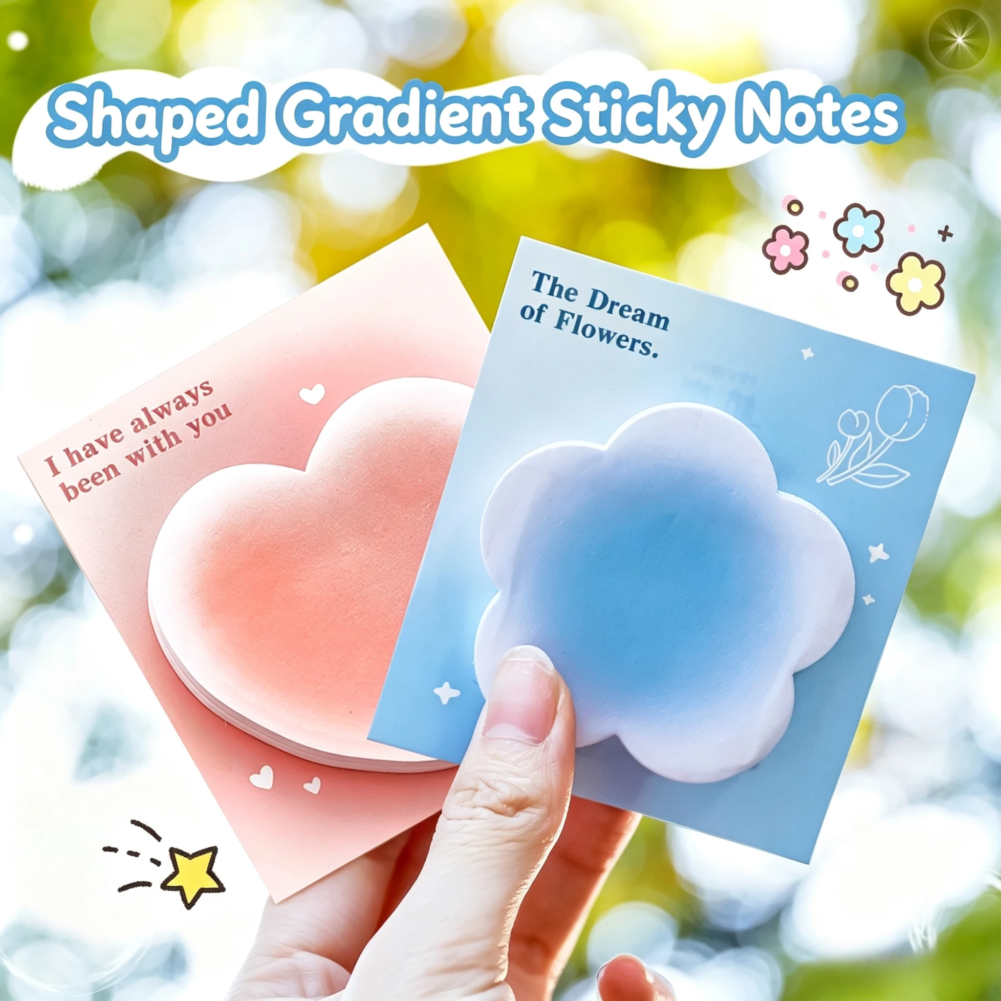 Ins Gradient Shaped Sticky Notes Heart Flower Round Butterfly Self‑adhesive Memo Pads for Student Notebook Message Stationery