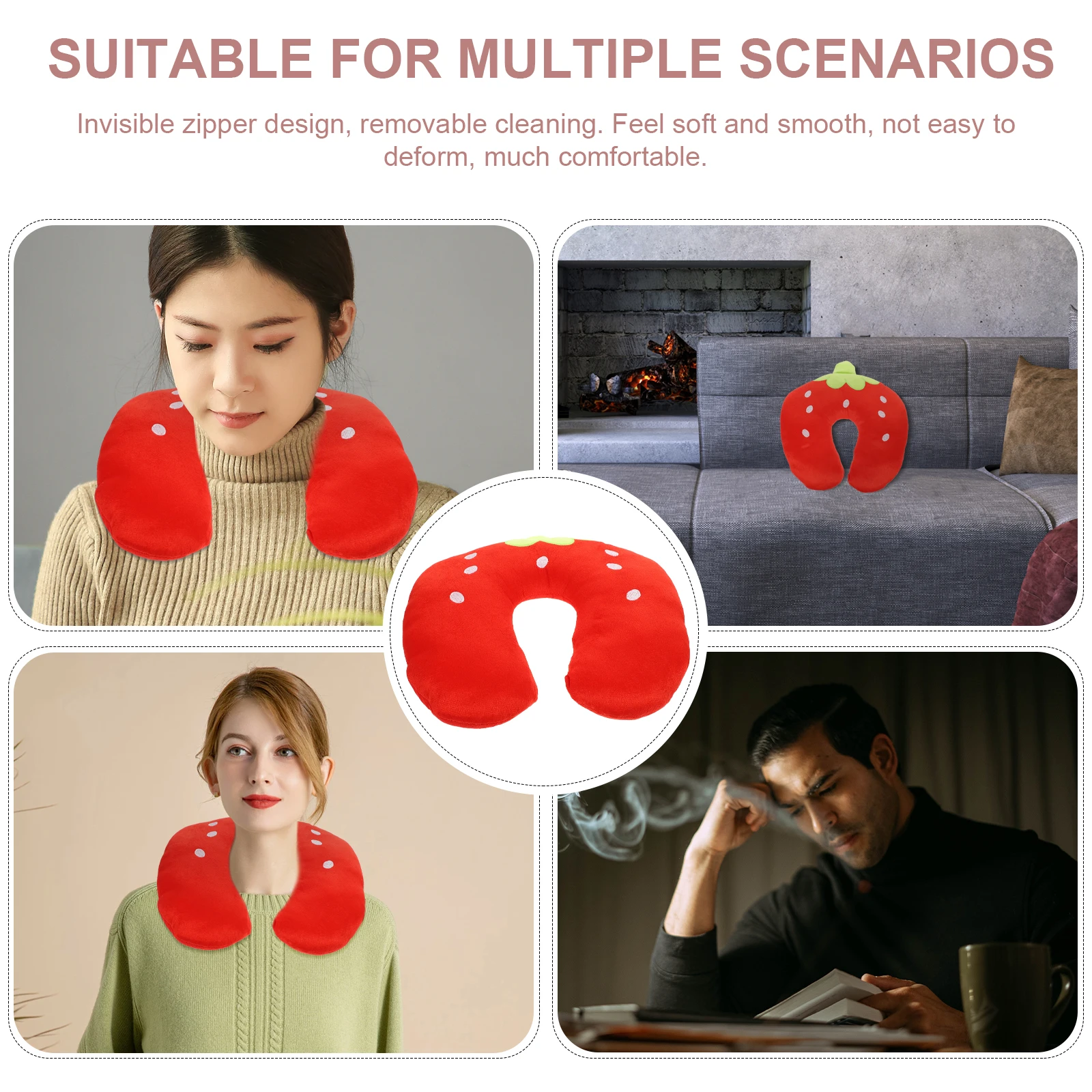 

Strawberry Cervical Pillow U shaped Neck Support Travel Office Cartoon Pillows Removable Material Comfortable Design