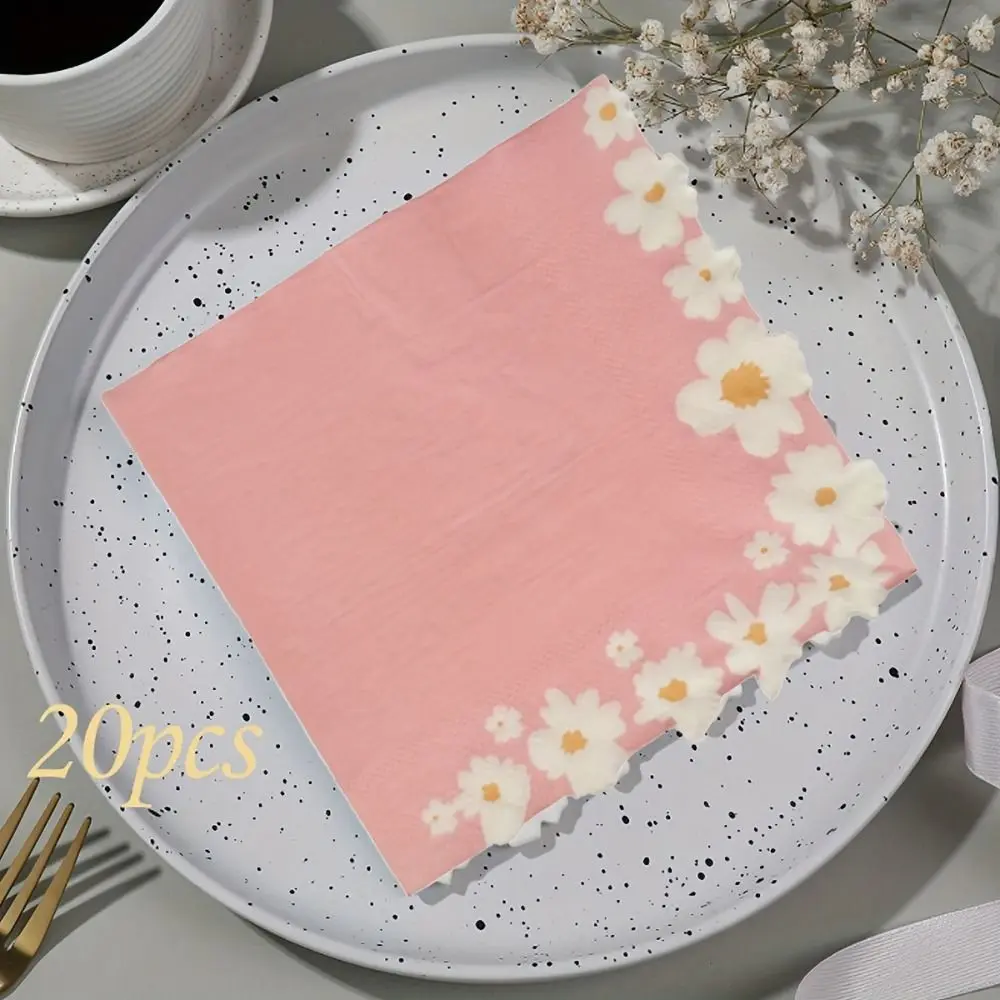 20Pcs/Lot Disposable Daisy Flower Napkins Thickened Flower Print Decorative Paper Napkins 33x33cm Paper Placemats Table Setting