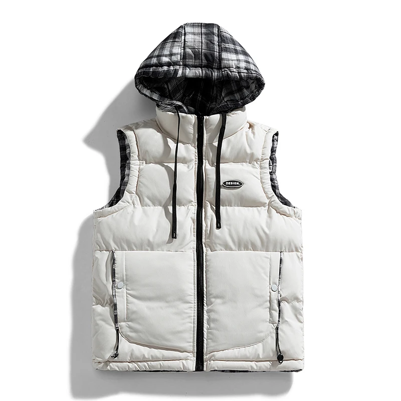 

Streetwear Trend Winter Warm Jacket Hat Detachable Sleeveless Warm Down Vest Hooded Lightweight Sleeveless Puffer Vest for Men