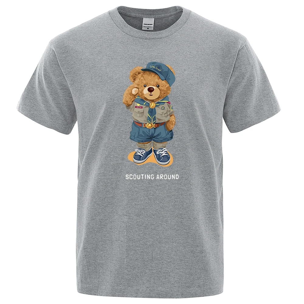 Cute Ted Bear Salute Scoring Around Prints T Shirt Men Brand Tees Short Sleeve Retro Adult T-Shirt Summer Hip Hop T-Shirt