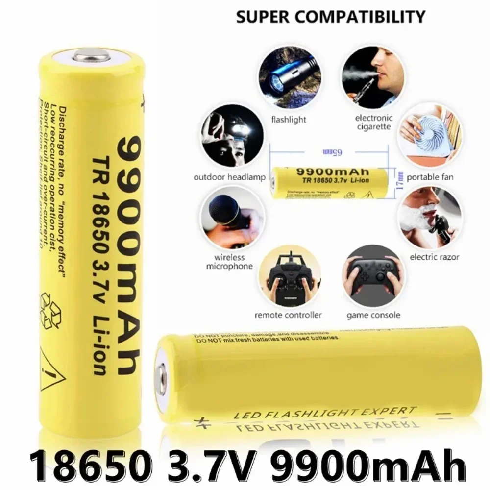 2-10Pack 18650 Rechargeable Battery 9900mah Button Top 3.7 Volt Rechargeable Battery for led flashlights Headlights,doorbells