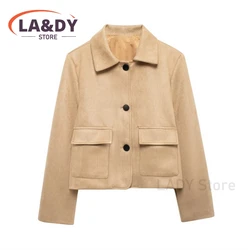 Jacket Coat Woman 2024 Autumn Fashion Simple Versatile Single Breasted Female Solid Color Long Sleeves Casual Short Outerwears