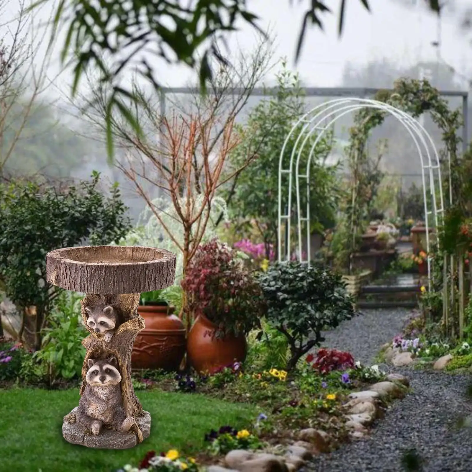 

Статуя енота, фигурка садовой птицы, миска для ванны, декоративный подарок на заднем дворе, уличная кормушка из смолы, скульптура животного для парковой палубы