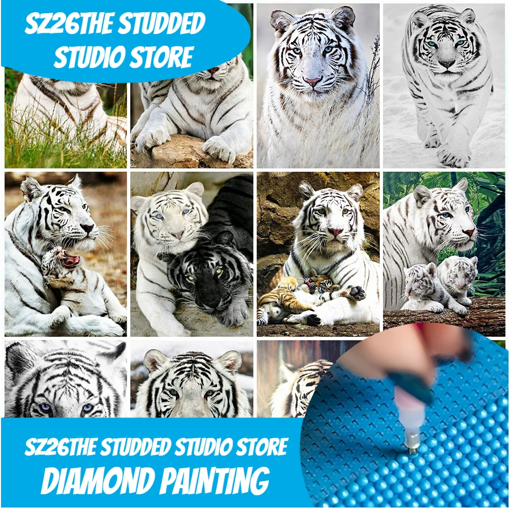 

Sz26The StuddedDiamond Embroidery Tiger 5D DIY Diamond Painting Full Animal Cross Mosaic Rhinestone Pictures Home Decor