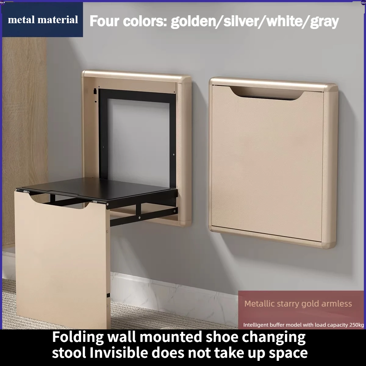 Heavy Duty Fold Down Bench 250kg Wall Mounted Hidden Seat Space Saving Metal Shoe Changing Stool for Entryway Bathroom