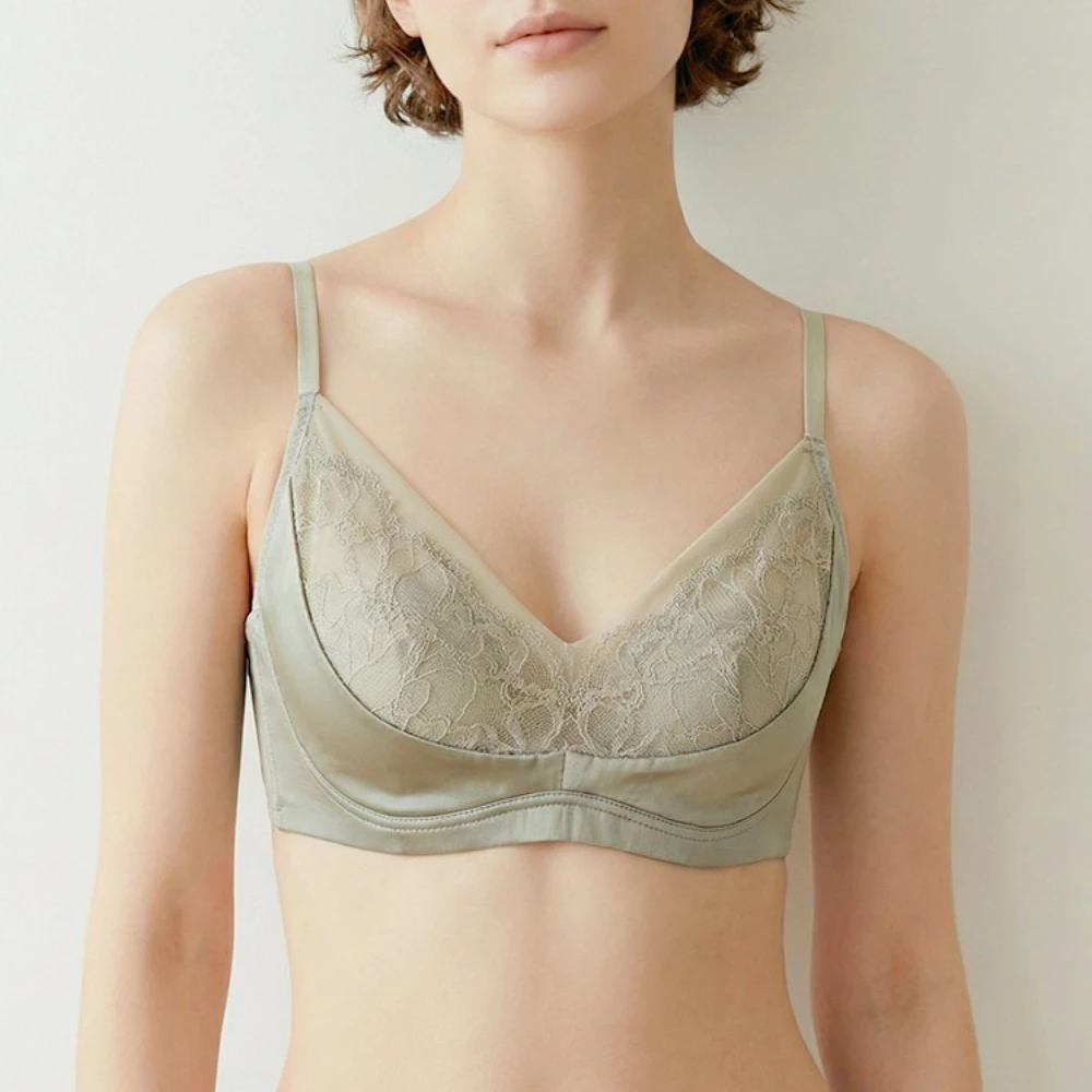 Luxury Silk Sexy Lingerie Woman Bra Top Comfortable Lace Women Underwear French Ultra-Thin Wireless Push Up Bras Women's Corset