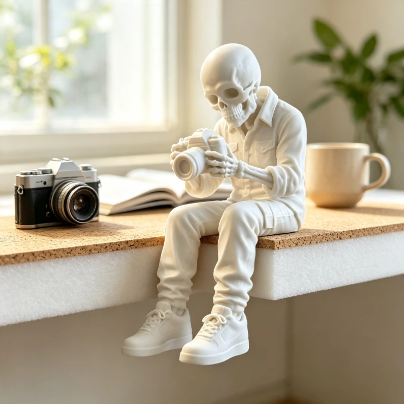 Spooky Skeleton Photographer Mini Figurines Sitting Ornaments Decorations for Desktop Bookshelves Gothic Home Photographer Gifts